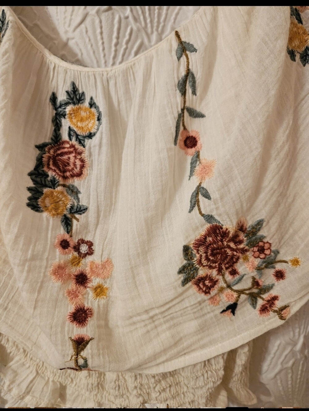 Embroidered Ivory Floral Peasant Top - Picture 10 of 12